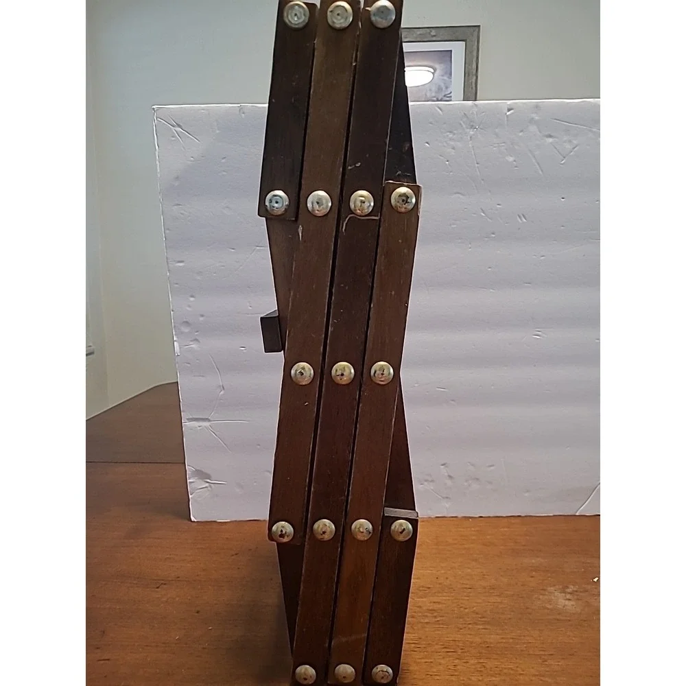 Vintage Wooden‎ Accordion Folding Wine Rack With Decorative Brass Studs